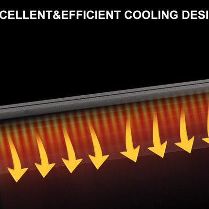 Illustration of a cooling design with arrows indicating heat movement on a black background.
