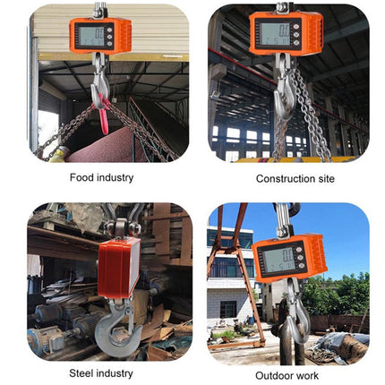Digital crane scale in various industrial and outdoor settings.