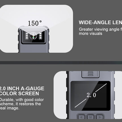 Camera with wide-angle lens and color screen on a gray background
