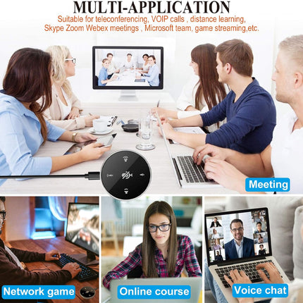 Multimedia device with people using it for various applications like meetings, network games, online courses, and voice chats.