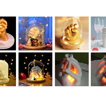 Collection of decorative items with lights in various settings