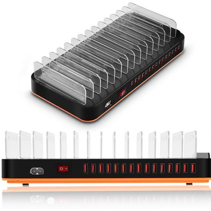 Electronic device with multiple slots and LED indicators on a white background