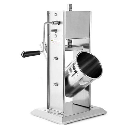 Stainless steel meat grinder on a white background