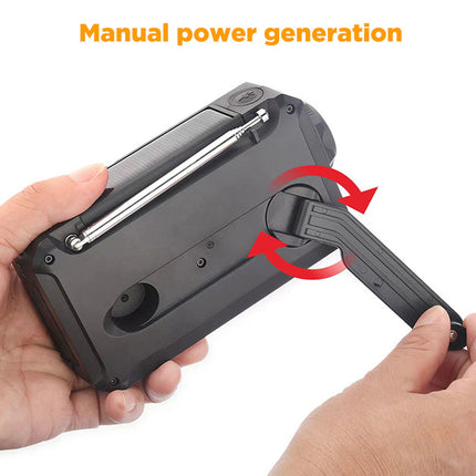 Hand holding a device with manual power generation feature on a white background