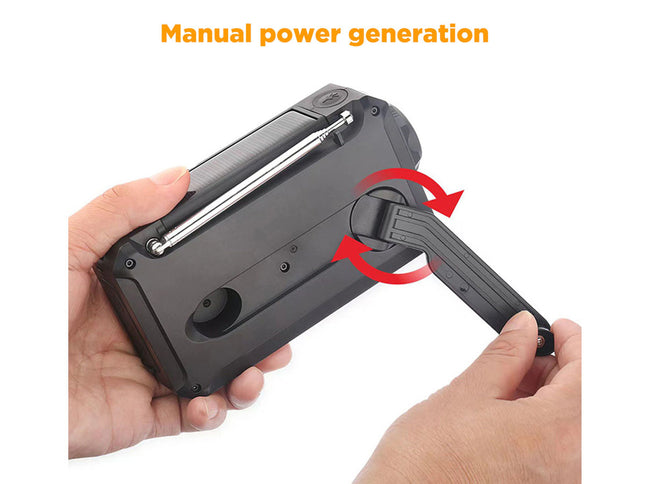 Hand holding a device with manual power generation feature on a white background