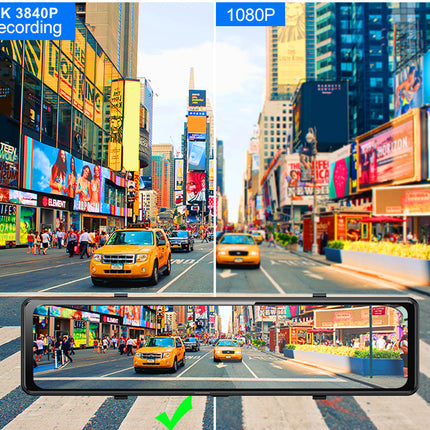 Comparison of 4K 3840P and 1080P video quality on a smartphone screen with a city street scene.