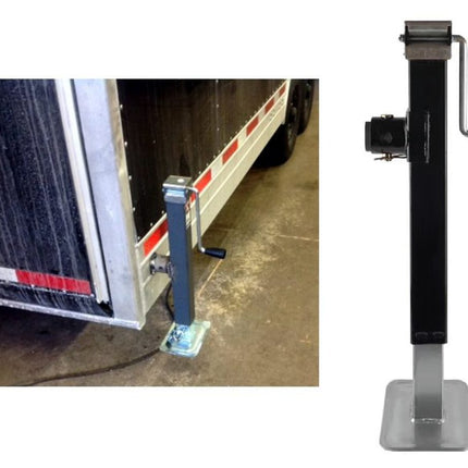 Tow bar jack attached to a vehicle with a close-up of the jack on a white background.