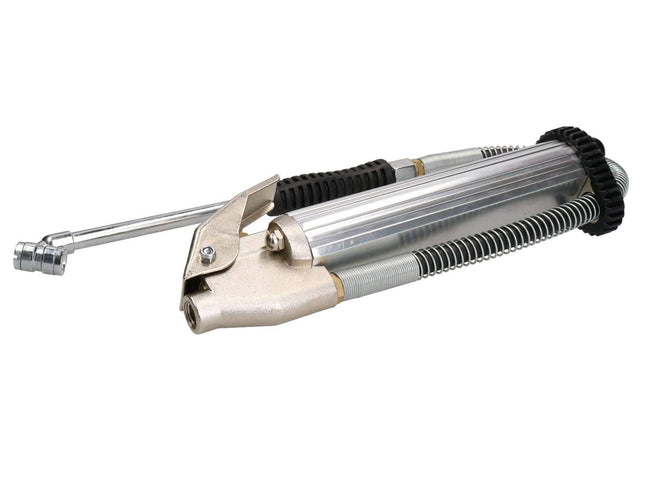 Metallic grease gun on a white background