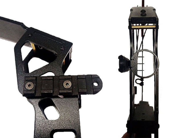 Close-up of a crossbow mechanism on a white background