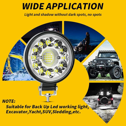 Car light with applications in various settings on a yellow background