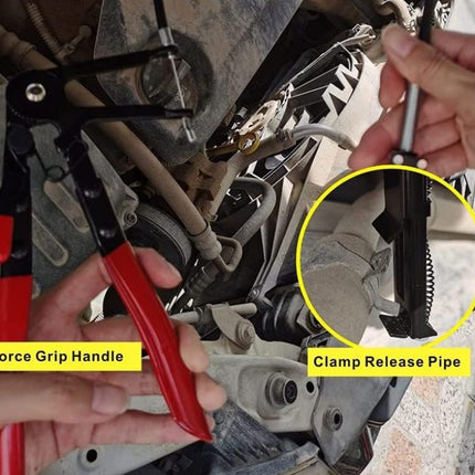 Close-up of a tool with labeled parts on a mechanical background