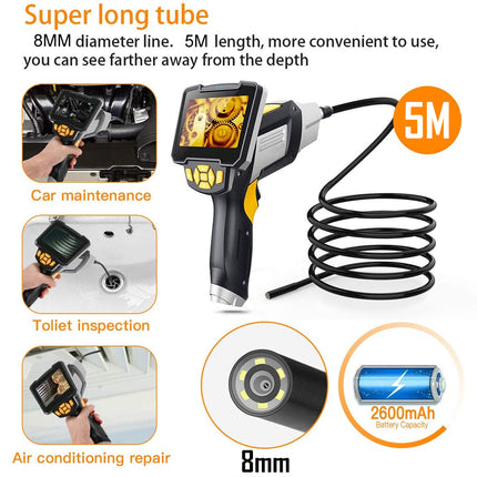 Endoscope with 5M long tube and 8MM diameter line, used for car maintenance, toilet inspection, and air conditioning repair.