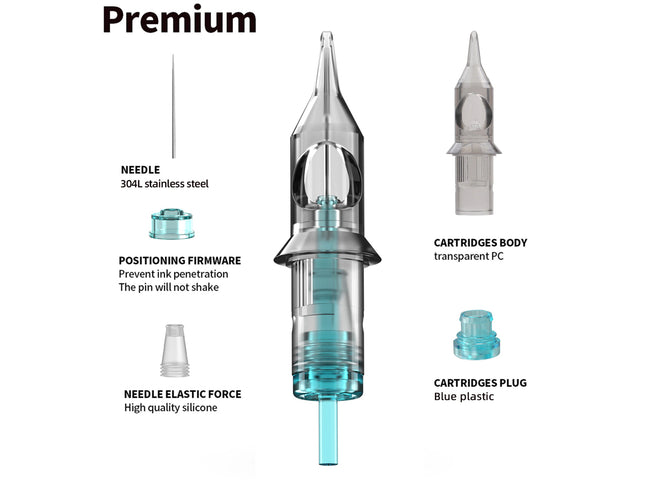 Ink cartridge with labeled components on a white background