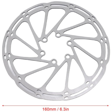 Bicycle disc brake rotor with measurement details on a white background