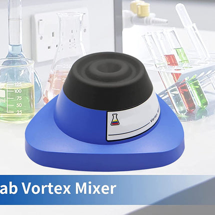 Lab Vortex Mixer on a laboratory counter with beakers and test tubes in the background.