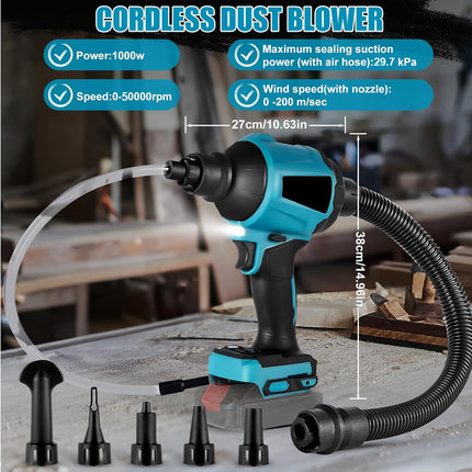 Cordless Electric Air Duster Vacuum Blower Inflator 3 in 1 | 50000RPM Portable Dust Cleaner with Battery Charger LED Light 6 Nozzles