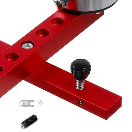 A red anodized aluminum square angle bracket with a black adjustment knob, shown on a white background with mounting hardware.