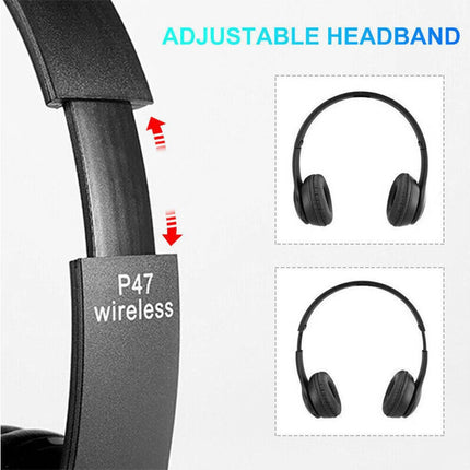 Black wireless headphones with adjustable headband feature on a white background