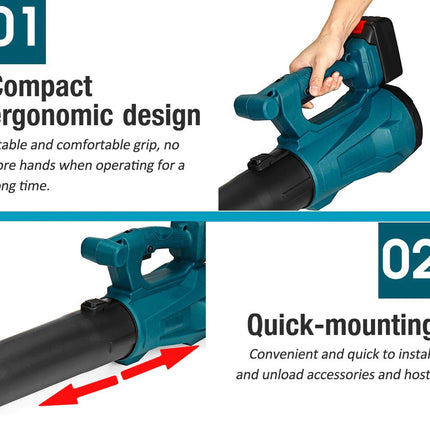 Teal and black handheld tool with ergonomic design and quick-mounting feature on a white background.