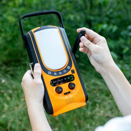 Emergency Weather Radio - Solar & Hand-Crank Power Source | 6000mAh Power Bank IP66 Waterproof LED Camping Lantern FM/NOAA SOS Alarm Orange