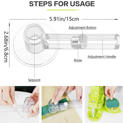 Diagram and usage steps for a kitchen tool with labeled parts and measurements.