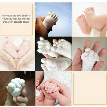 Collage of baby feet and hands with three-dimensional representations.