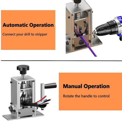 Two different operations of a stripping tool with text indicating automatic and manual modes.