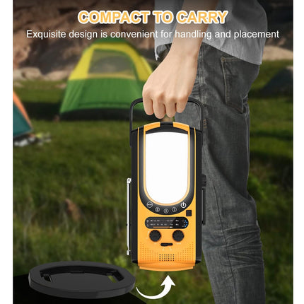Emergency Weather Radio - Solar & Hand-Crank Power Source | 6000mAh Power Bank IP66 Waterproof LED Camping Lantern FM/NOAA SOS Alarm Orange
