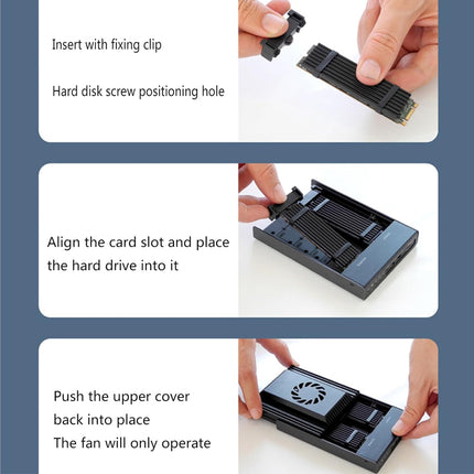 Step-by-step guide on installing a hard drive into a computer case with text instructions.