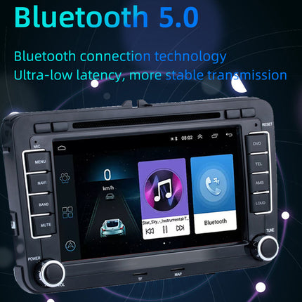 Car multimedia system with Bluetooth 5.0 connectivity on a dark background