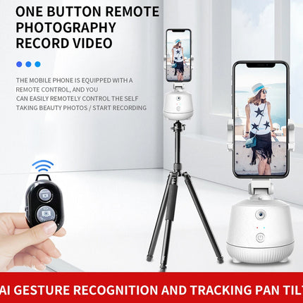 360° AI Tracking Phone Gimbal Hands-Free with Facial Recognition, Gesture Control, No App or Bluetooth Needed, 1.6m Tripod, 2400mAh Battery