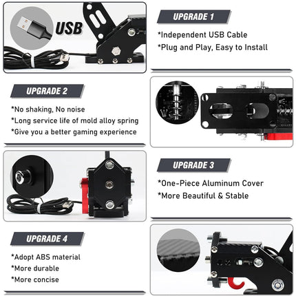 Technical specifications and features of a mechanical component with text labels on a white background.