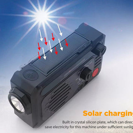 Black solar-powered device with a crystal silicon plate on a blue gradient background