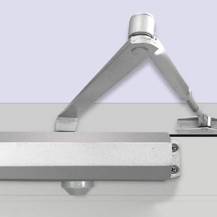 Metal door closer on a white background