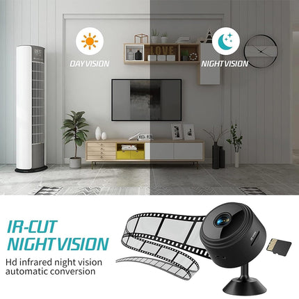 Smart home device with night vision feature in a modern living room setting