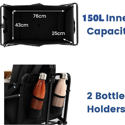 Black bag with measurements and bottle holders on a white background