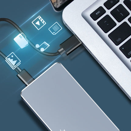 USB drive connected to a laptop with icons indicating file transfer on a blue background