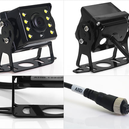 Car camera with mounting bracket and cable on a white background