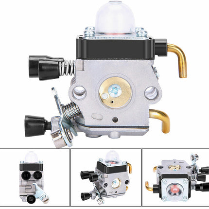 Carburetor with close-up insets on a white background