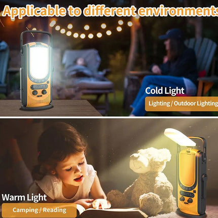 Emergency Weather Radio - Solar & Hand-Crank Power Source | 6000mAh Power Bank IP66 Waterproof LED Camping Lantern FM/NOAA SOS Alarm Orange