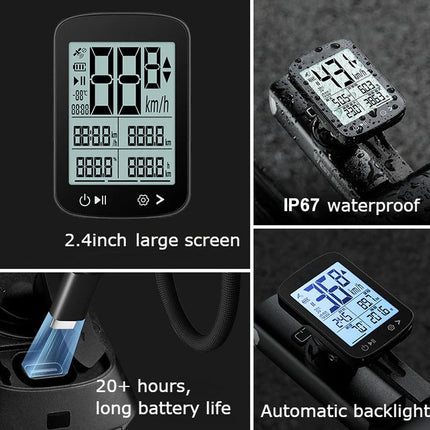 GPS Bike Computer Wireless 5-Star Positioning IP67 Waterproof, 2.4" Anti-Glare LCD, Tracks Speed Altitude Slope and Distance, 700mAh Battery