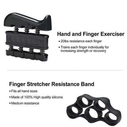 Hand and finger exerciser with text on a white background