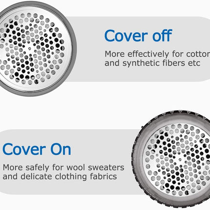 Two hair removal devices with 'Cover Off' and 'Cover On' labels on a white background.