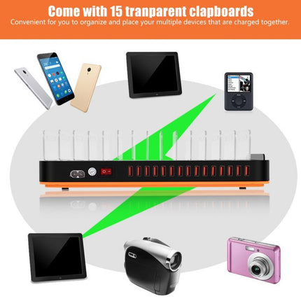 Charging station with multiple devices on a white background