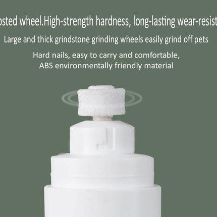 White grinding wheel with text on a green background