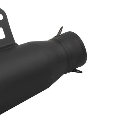 A close-up of a matte black cylindrical metal component with a mounting bracket on one end, shown against a plain white background.