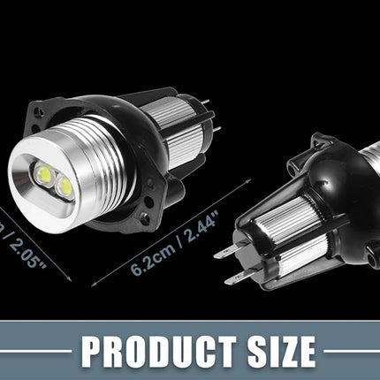 Two LED lights with measurements on a black background