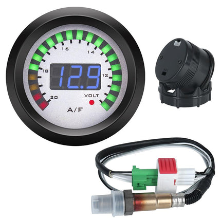 Car gauge with digital display and connectors on a white background