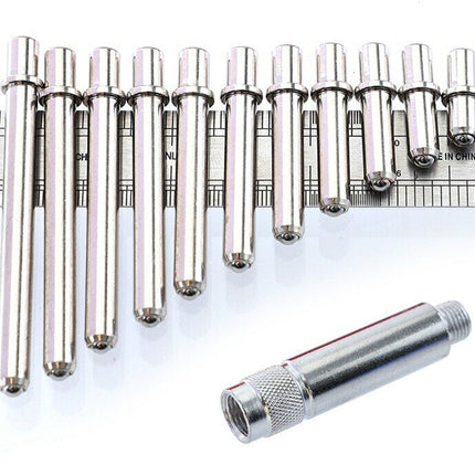 Set of metal sockets with a measuring ruler on a white background