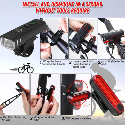 Bicycle light installation guide with step-by-step instructions and product images.